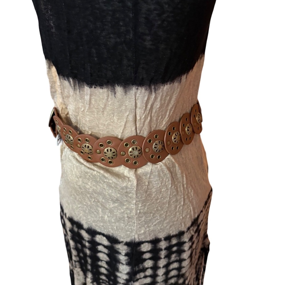 Haute Hippie Style Medallion Disc Belt Cognac Brown Boho Western Grommet New - Picture 2 of 7